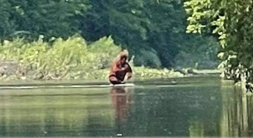 Bigfoot cruzando un río Michigan en 2021